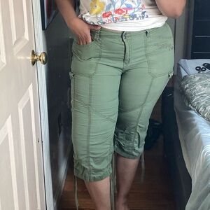 Green Cargo Pants with Drawstring Hem